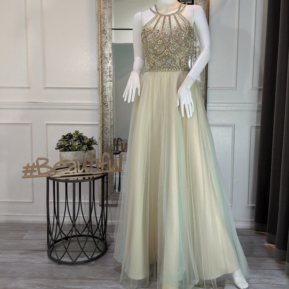 Mint Blue Formal Evening Prom Dress Gown